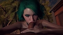 Курящая горячая девушка с зелеными волосами делает грязный минет в видео от первого лица - 3D порно